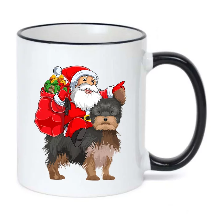 Funny Santa Riding Yorkshire Terrier Dog Christmas Cool Gift Black Color Changing Mug