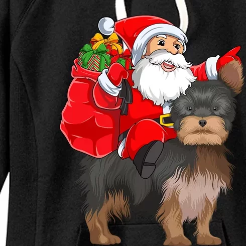 Funny Santa Riding Yorkshire Terrier Dog Christmas Cool Gift Women's Fleece Hoodie