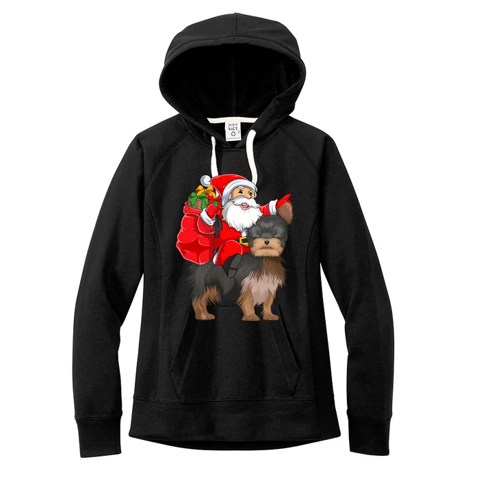 Funny Santa Riding Yorkshire Terrier Dog Christmas Cool Gift Women's Fleece Hoodie