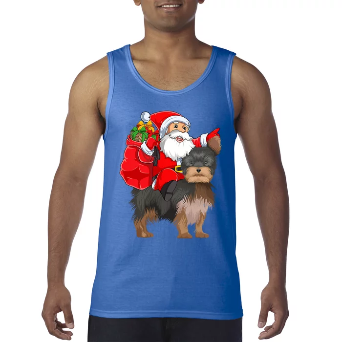 Funny Santa Riding Yorkshire Terrier Dog Christmas Cool Gift Tank Top