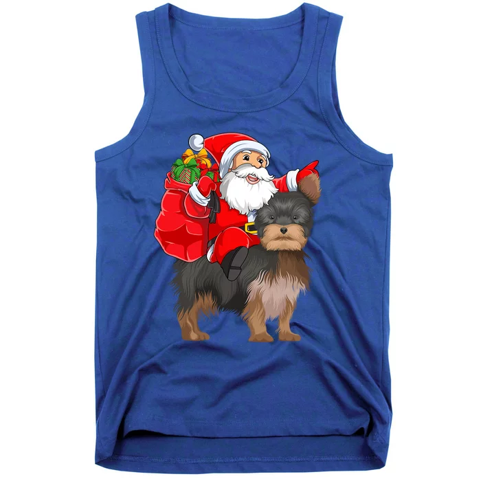 Funny Santa Riding Yorkshire Terrier Dog Christmas Cool Gift Tank Top