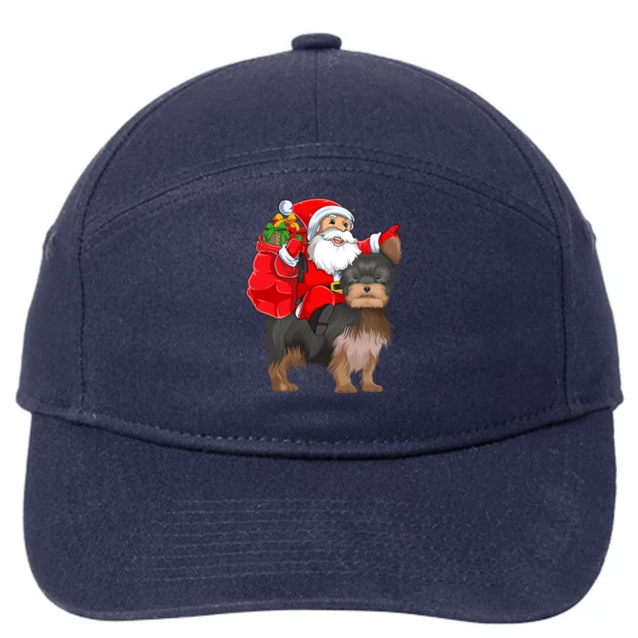 Funny Santa Riding Yorkshire Terrier Dog Christmas Cool Gift 7-Panel Snapback Hat