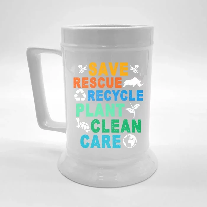 Funny Save Rescue Recycle Plant Clean Care Earth Day Great Gift Front & Back Beer Stein