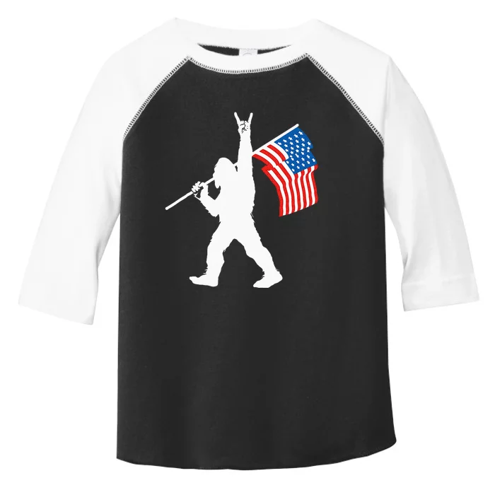 Funny Sasquatch Rock And Roll USA Flag For Bigfoot Believers Toddler Fine Jersey T-Shirt