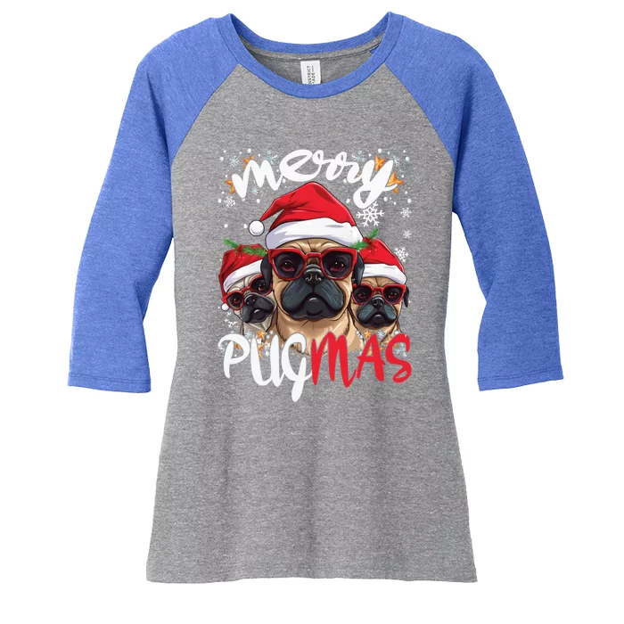 Funny Santa Reindeer Elf Pug Christmas Merry Pugmas Meaningful Gift Women's Tri-Blend 3/4-Sleeve Raglan Shirt