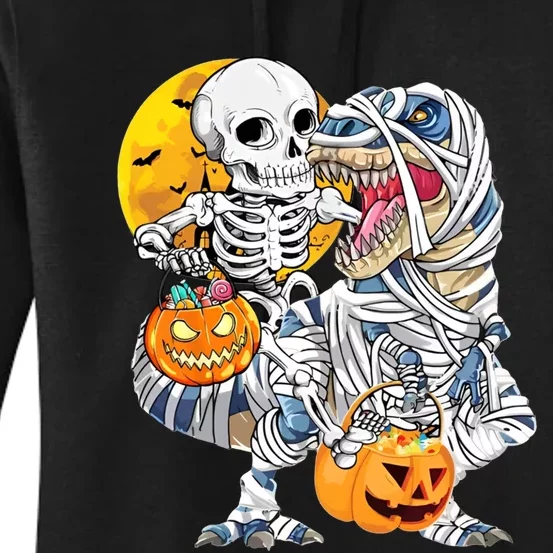 Funny Skeleton Riding Mummy Dinosaur T Rex Halloween Pumpkin Women's Pullover Hoodie