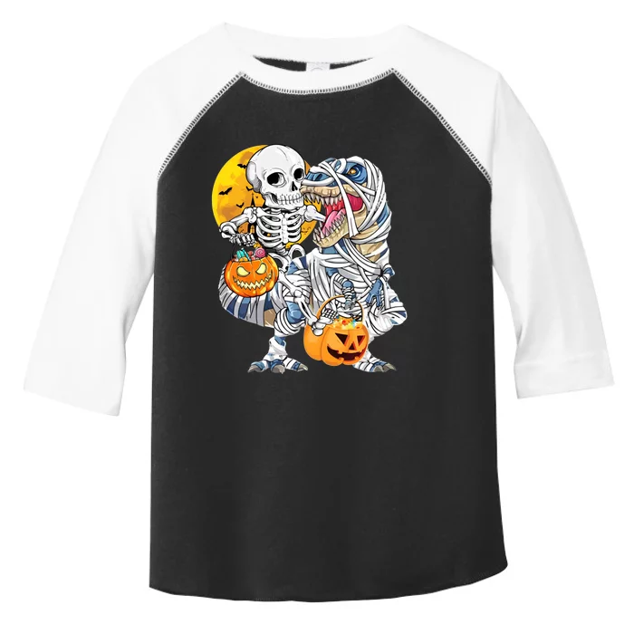 Funny Skeleton Riding Mummy Dinosaur T Rex Halloween Pumpkin Toddler Fine Jersey T-Shirt