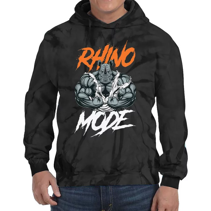 Funny Strong Rhino With Big Biceps Rhino Mode For Gym Lover Tie Dye Hoodie