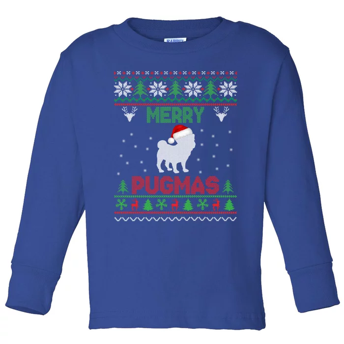 Funny Santa Reindeer Pug Xmas Ugly Christmas Merry Pugmas Gift Toddler Long Sleeve Shirt