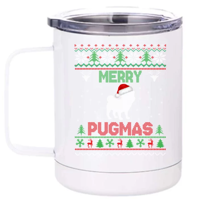 Funny Santa Reindeer Pug Xmas Ugly Christmas Merry Pugmas Gift Front & Back 12oz Stainless Steel Tumbler Cup