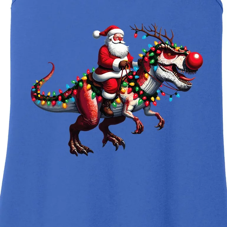 Funny Santa Riding A Reindeer Dinosaur Christmas Ladies Essential Tank