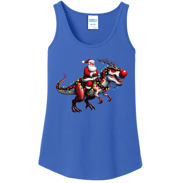 Funny Santa Riding A Reindeer Dinosaur Christmas Ladies Essential Tank