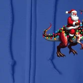 Funny Santa Riding A Reindeer Dinosaur Christmas Full Zip Hoodie