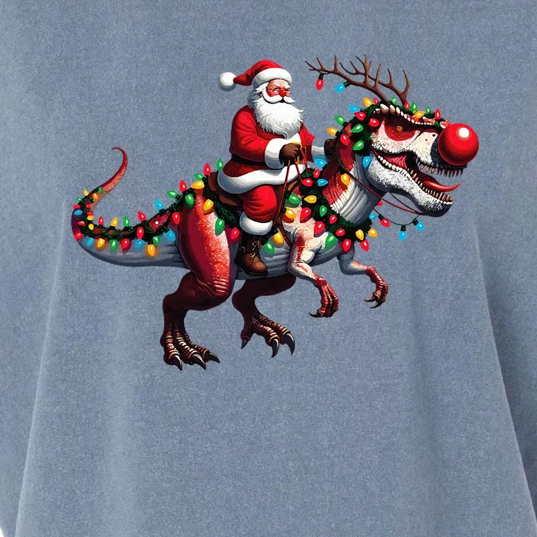 Funny Santa Riding A Reindeer Dinosaur Christmas Garment-Dyed Women's Muscle Tee