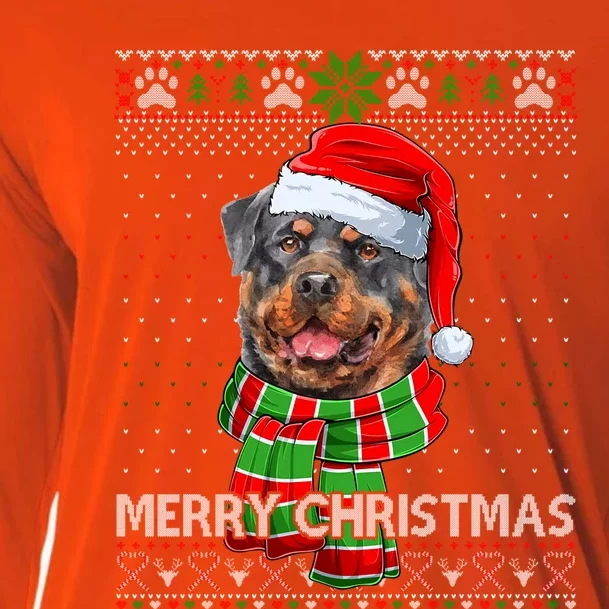 Funny Santa Rottweiler Scarf Lover Ugly Christmas Sweater Gift Cooling Performance Long Sleeve Crew