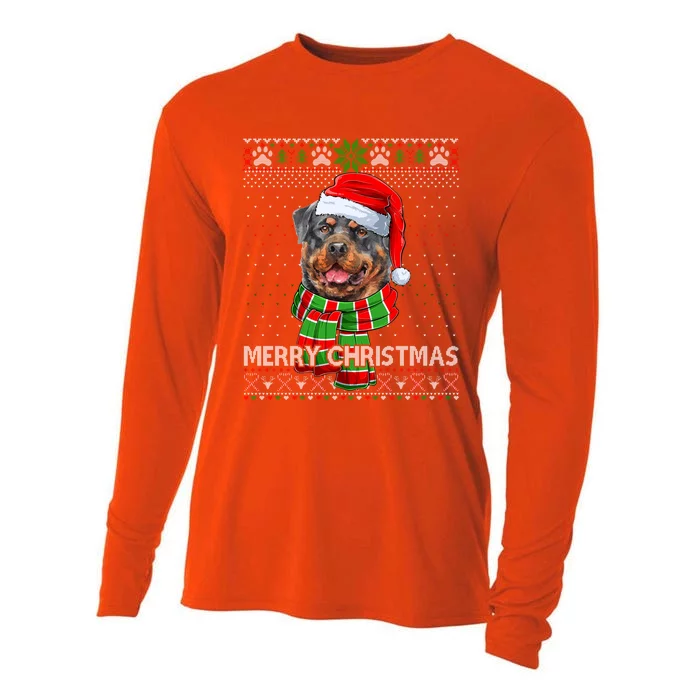 Funny Santa Rottweiler Scarf Lover Ugly Christmas Sweater Gift Cooling Performance Long Sleeve Crew