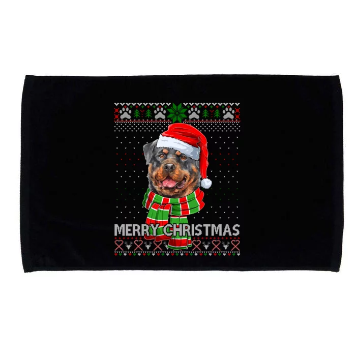 Funny Santa Rottweiler Scarf Lover Ugly Christmas Sweater Gift Microfiber Hand Towel