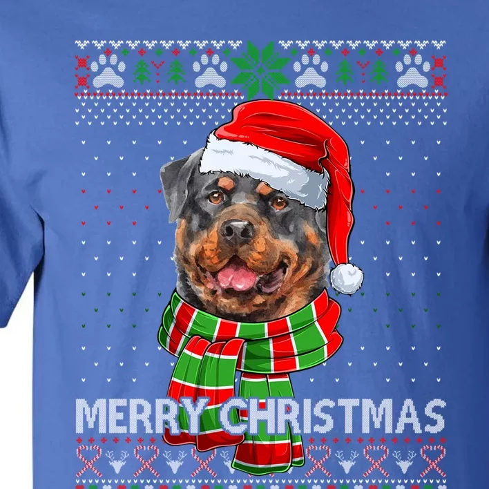 Funny Santa Rottweiler Scarf Lover Ugly Christmas Sweater Gift Tall T-Shirt