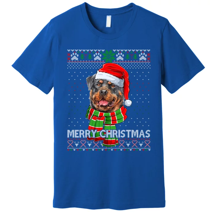 Funny Santa Rottweiler Scarf Lover Ugly Christmas Sweater Gift Premium T-Shirt