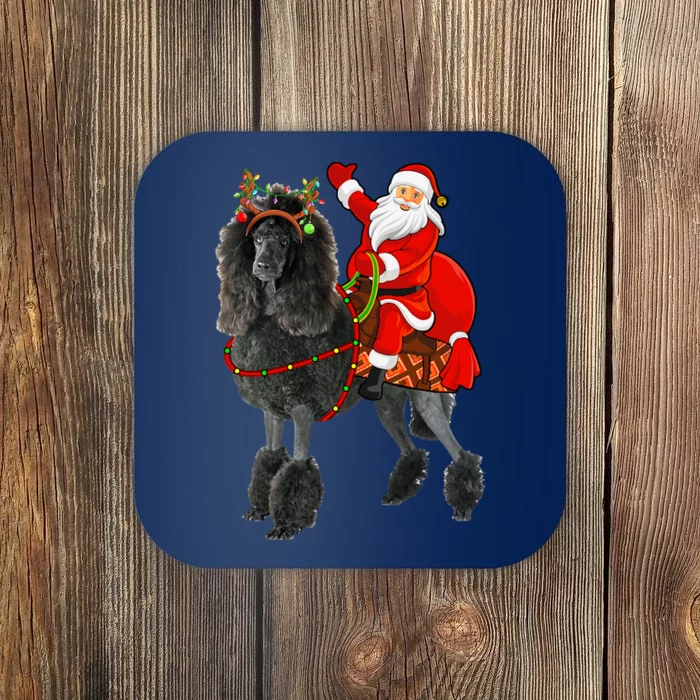 Funny Santa Riding Poodle Christmas, Poodle Family Matching Coaster