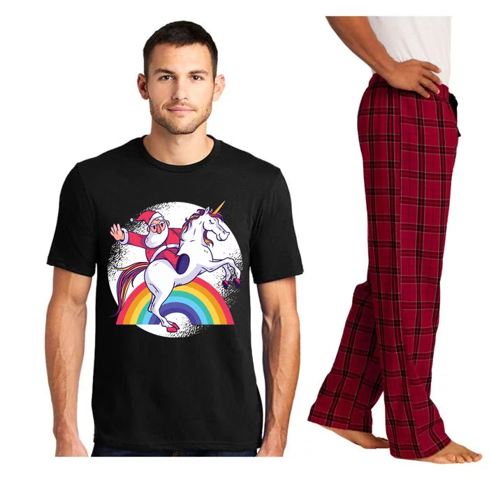 Funny Santa Riding A Unicorn Father Christmas Rainbow Funny Gift Pajama Set