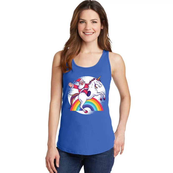 Funny Santa Riding A Unicorn Father Christmas Rainbow Funny Gift Ladies Essential Tank