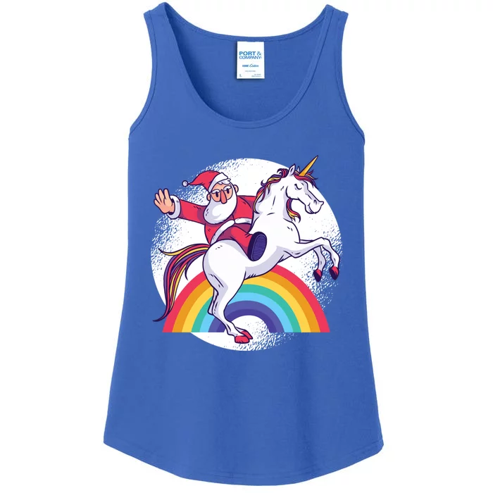 Funny Santa Riding A Unicorn Father Christmas Rainbow Funny Gift Ladies Essential Tank