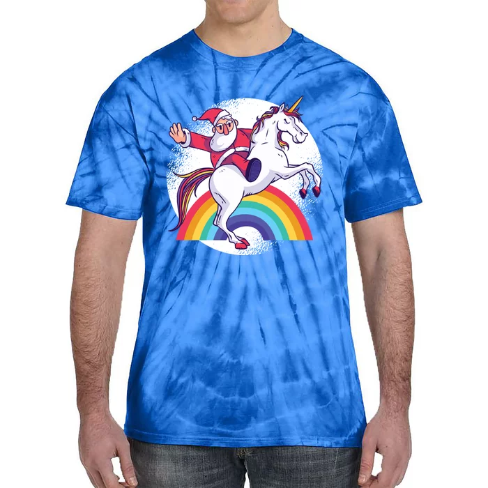 Funny Santa Riding A Unicorn Father Christmas Rainbow Funny Gift Tie-Dye T-Shirt