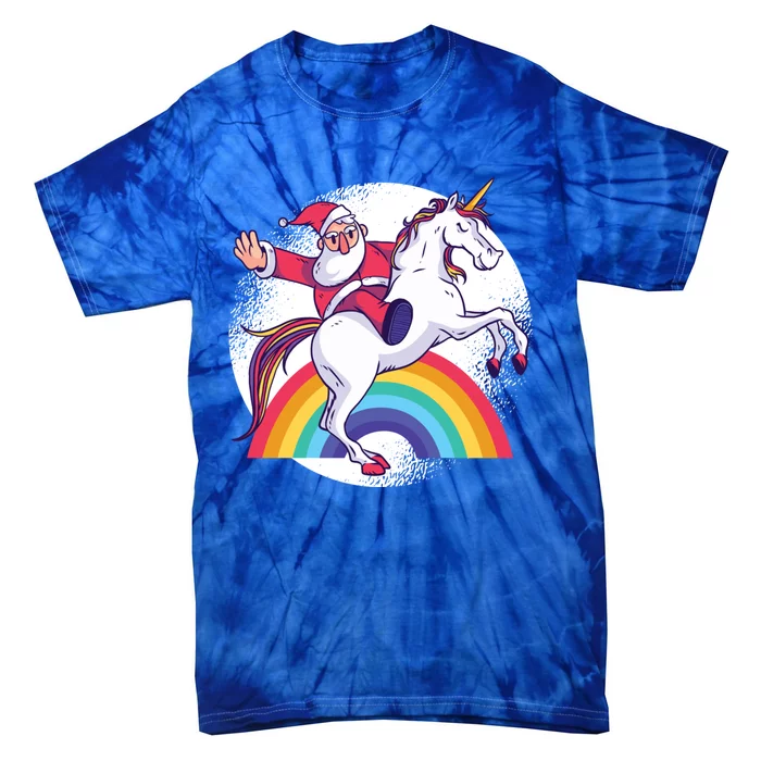 Funny Santa Riding A Unicorn Father Christmas Rainbow Funny Gift Tie-Dye T-Shirt