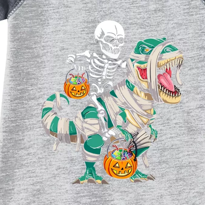 Funny Skeleton Riding Mummy Dinosaur T Rex For Halloween Gift Infant Baby Jersey Bodysuit