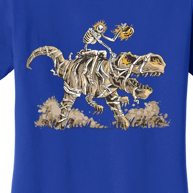 Funny Skeleton Riding Mummy Dinosaur T Rex Cute Gift Women's T-Shirt