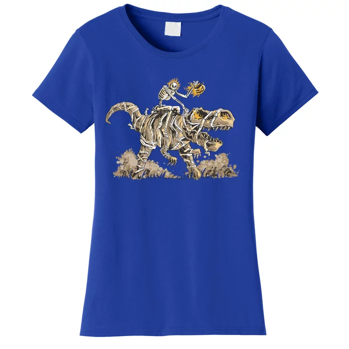 Funny Skeleton Riding Mummy Dinosaur T Rex Cute Gift Women's T-Shirt