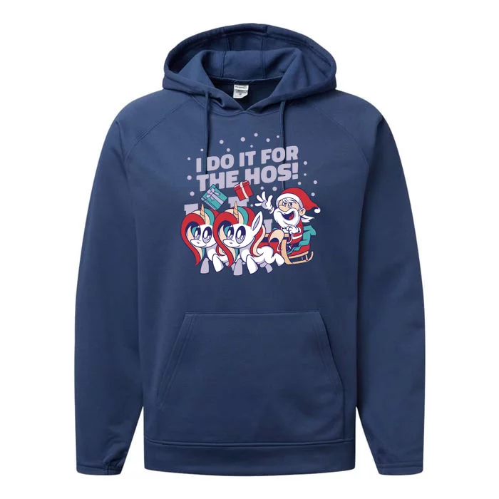 Funny Santa Riding Sleighs With Unicorns Performance Fleece Hoodie