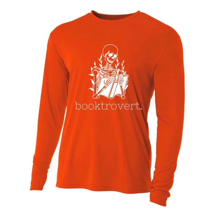 Funny Skeleton Reading Book Lover Booktrovert Gift Cooling Performance Long Sleeve Crew