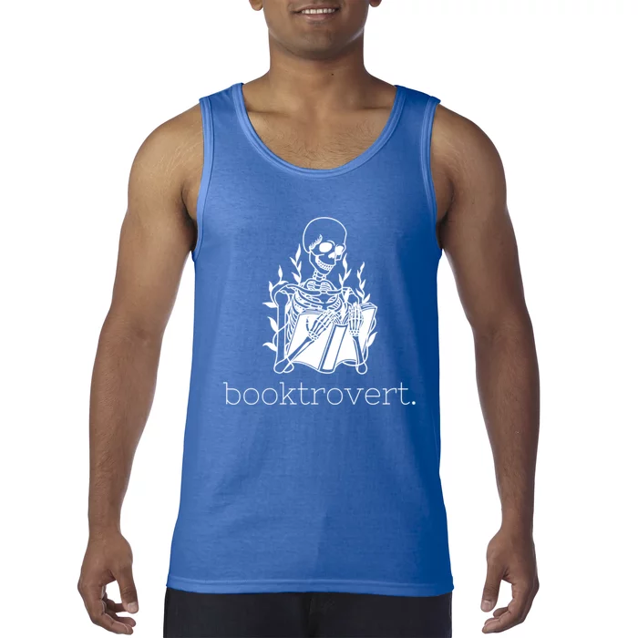 Funny Skeleton Reading Book Lover Booktrovert Gift Tank Top