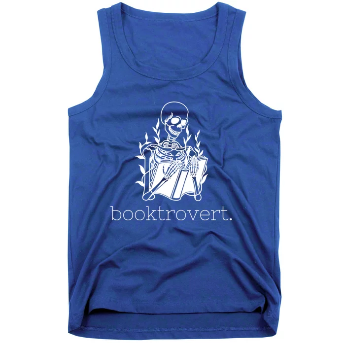 Funny Skeleton Reading Book Lover Booktrovert Gift Tank Top