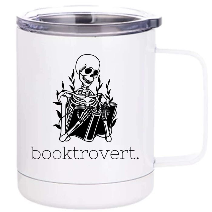 Funny Skeleton Reading Book Lover Booktrovert Gift Front & Back 12oz Stainless Steel Tumbler Cup