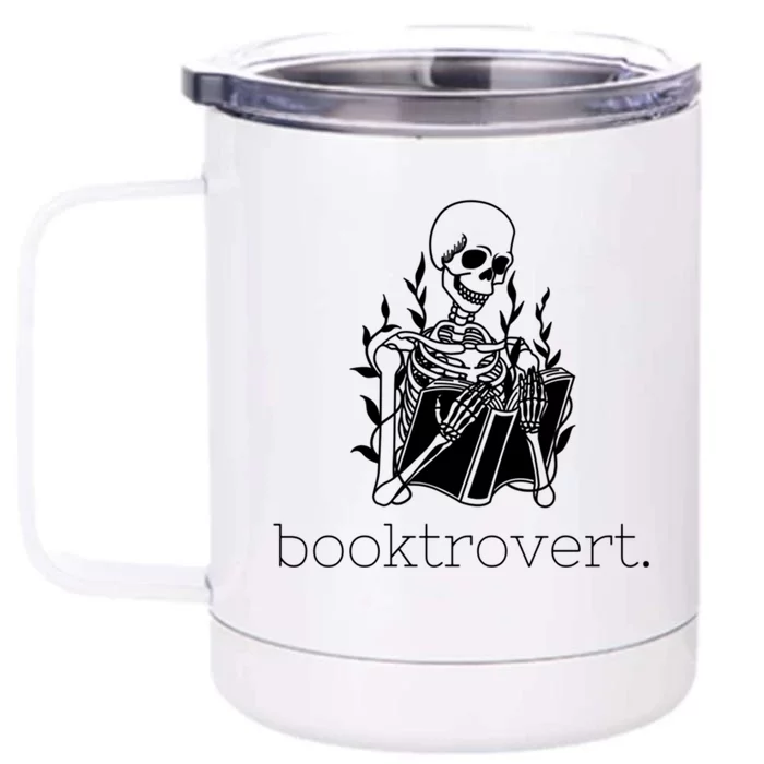 Funny Skeleton Reading Book Lover Booktrovert Gift Front & Back 12oz Stainless Steel Tumbler Cup