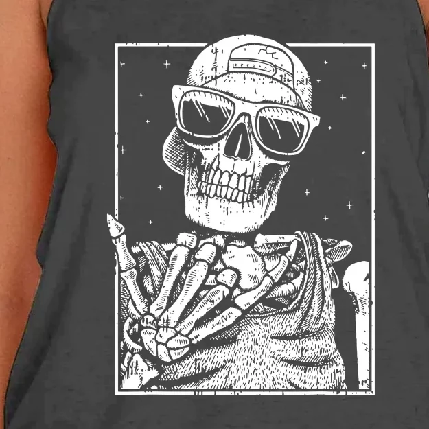 Funny Skeleton Rock Hand Halloween Cool Rock Music Rocker Gift Women's Knotted Racerback Tank