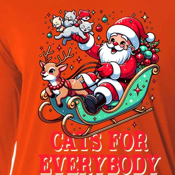 Funny Santa Reindeer Cart Cats For Everybody Christmas Party Gift Cooling Performance Long Sleeve Crew