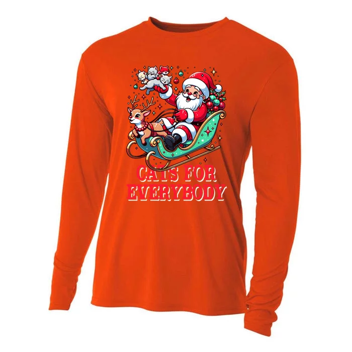 Funny Santa Reindeer Cart Cats For Everybody Christmas Party Gift Cooling Performance Long Sleeve Crew