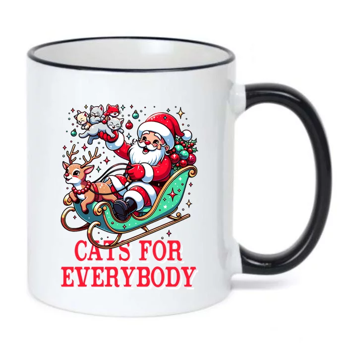 Funny Santa Reindeer Cart Cats For Everybody Christmas Party Gift Black Color Changing Mug