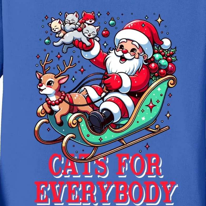 Funny Santa Reindeer Cart Cats For Everybody Christmas Party Gift Kids Long Sleeve Shirt