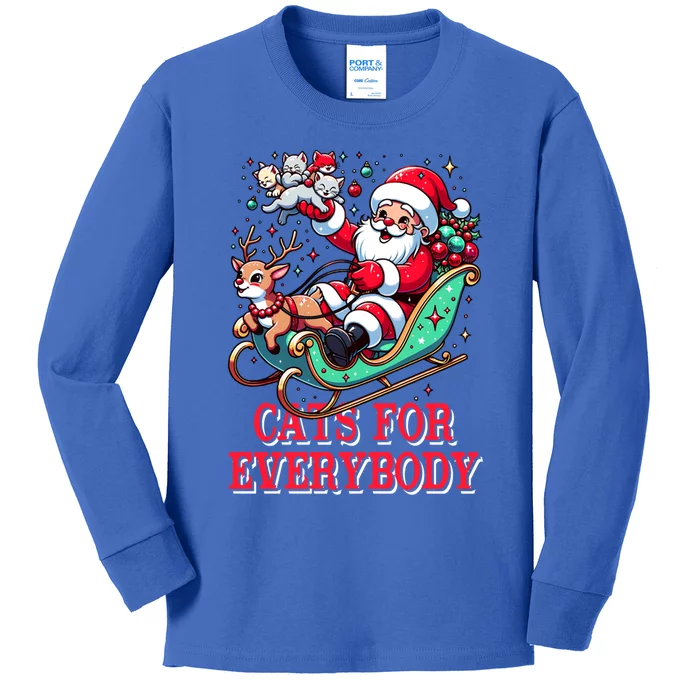 Funny Santa Reindeer Cart Cats For Everybody Christmas Party Gift Kids Long Sleeve Shirt