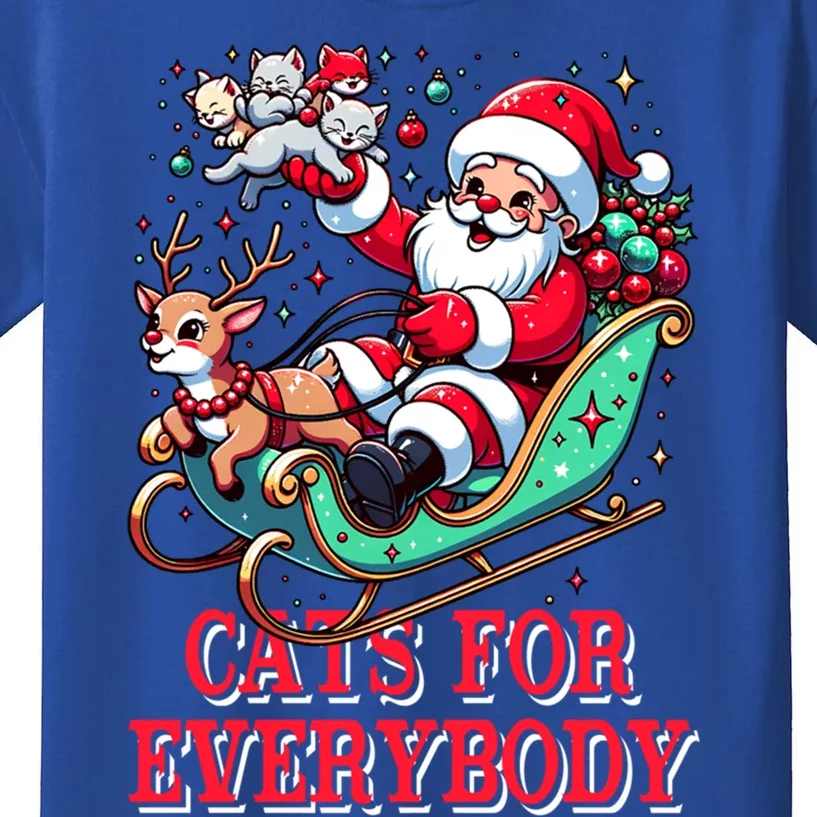 Funny Santa Reindeer Cart Cats For Everybody Christmas Party Gift Kids T-Shirt