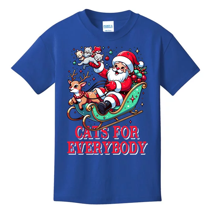 Funny Santa Reindeer Cart Cats For Everybody Christmas Party Gift Kids T-Shirt