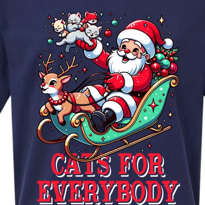 Funny Santa Reindeer Cart Cats For Everybody Christmas Party Gift Sueded Cloud Jersey T-Shirt