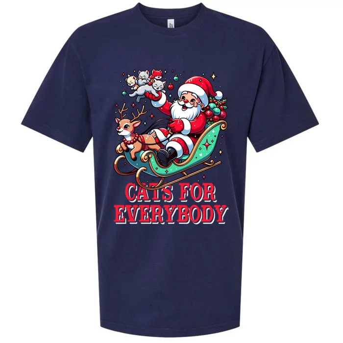 Funny Santa Reindeer Cart Cats For Everybody Christmas Party Gift Sueded Cloud Jersey T-Shirt