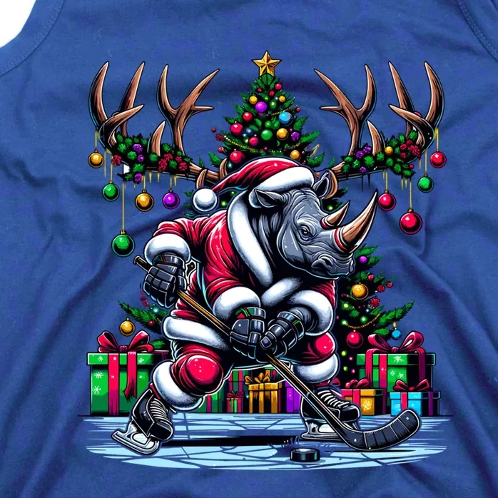 Funny Santa Rhino Playing Hockey Christmas Gift Tank Top