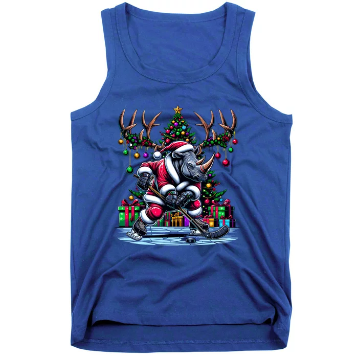 Funny Santa Rhino Playing Hockey Christmas Gift Tank Top